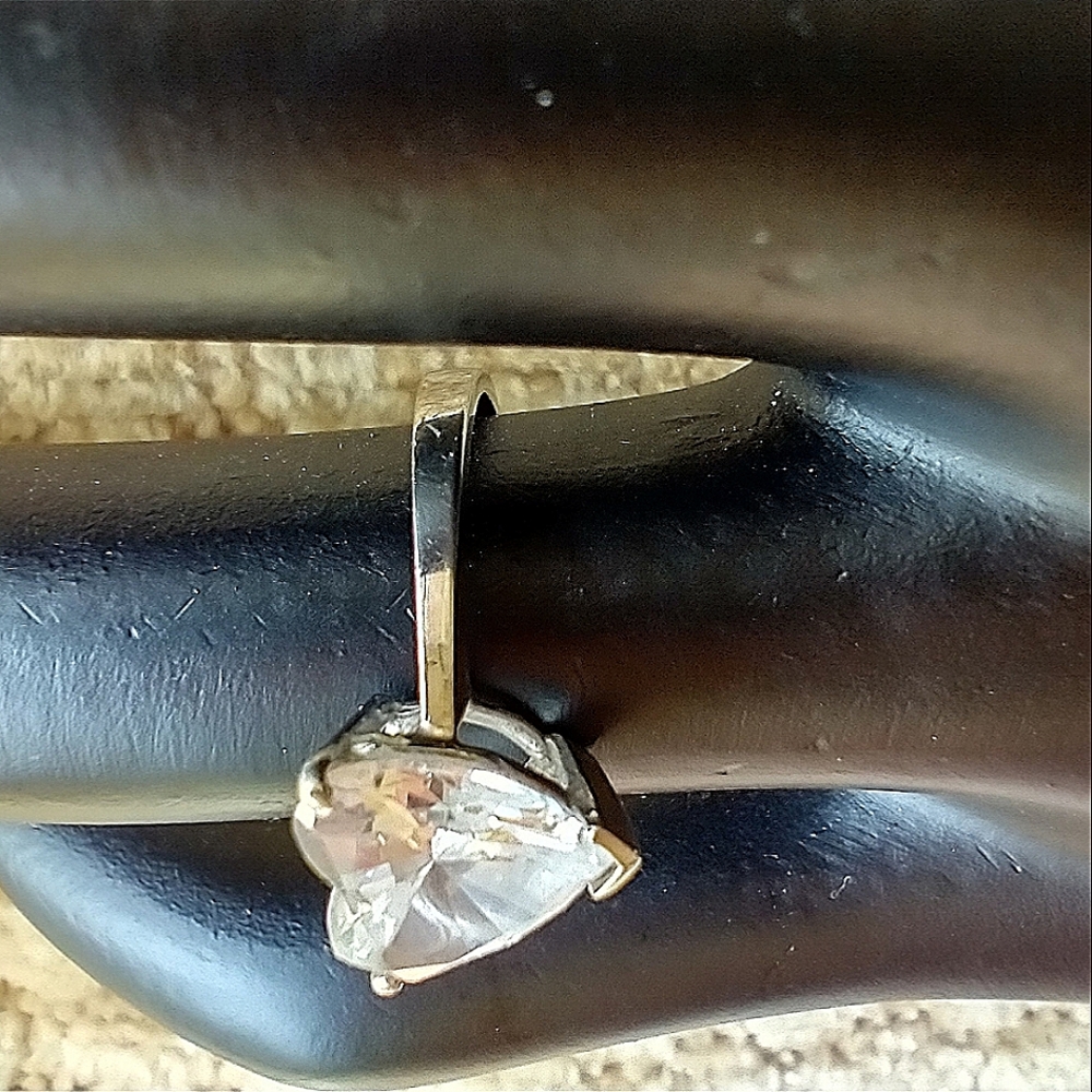 Gold Ring  14k Solid White Gold CZ Heart Shaped Ring - Picture 6 of 15
